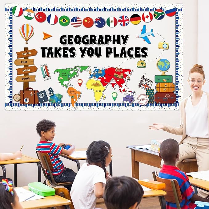 Geography Takes You Places Bulletin Board Set World Map Classroom Decoration - Image 5