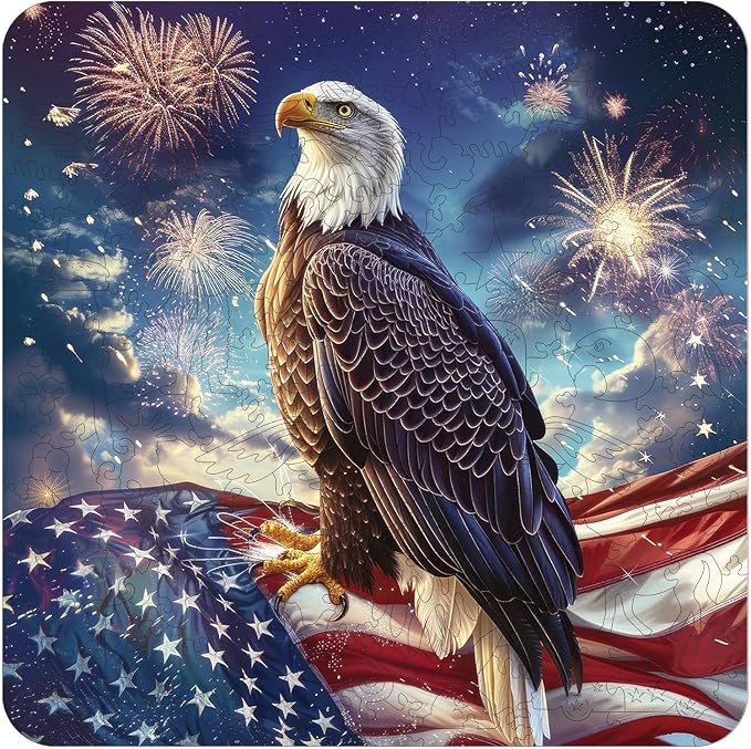 Reouinty Wooden Puzzle for Adults, Eagle Flag 200 Piece 11.2x11.2 in | Jigsaw by Reouintywoodenpuzzle