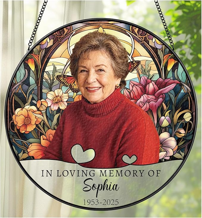 Personalized Photo Memorial Suncatcher, Custom Photo Stained Glass Window by UNIGIFTIME