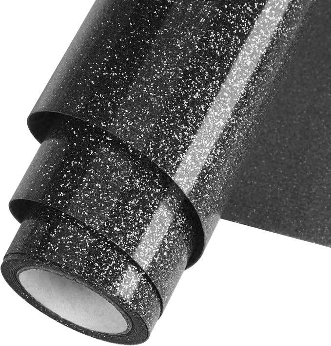 Black Glitter HTV Heat Transfer Vinyl Roll 12inch x 5 ft by WOOGLITTER