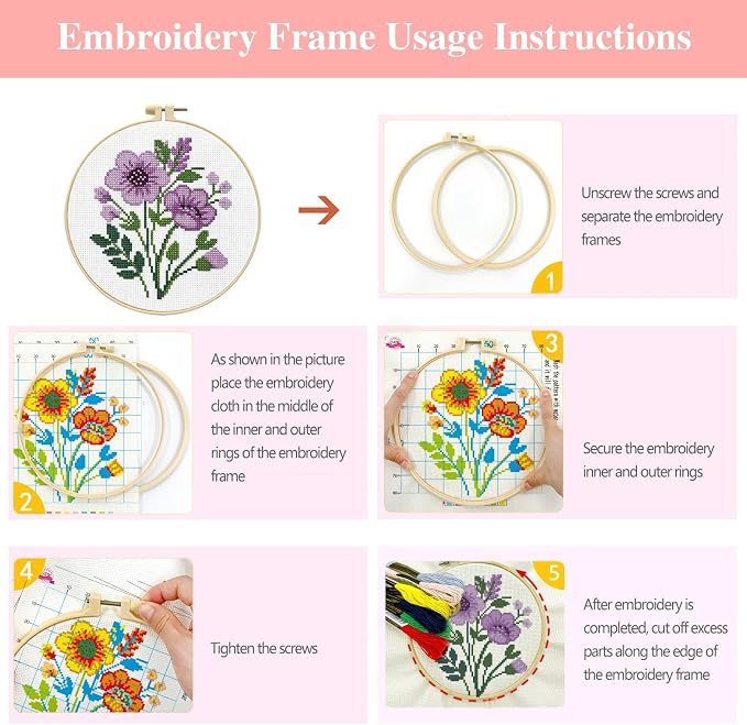 Zhenqing Purple Floral Bouquet Cross Stitch Kit - Image 8