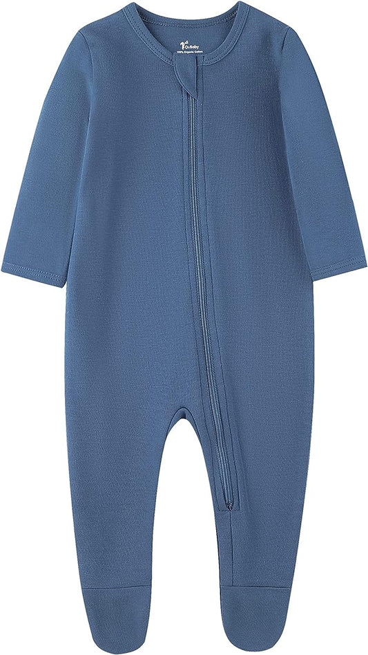 O2 BABY Baby Boys Girls Organic Cotton Zip-Front Sleeper Pajamas, Footed Sleep 'n Play
