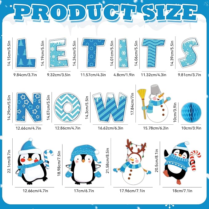 Naozinebi 53PCS 3D Winter Honeycomb Bulletin Board Snowflake Penguin Bulletin - Image 2