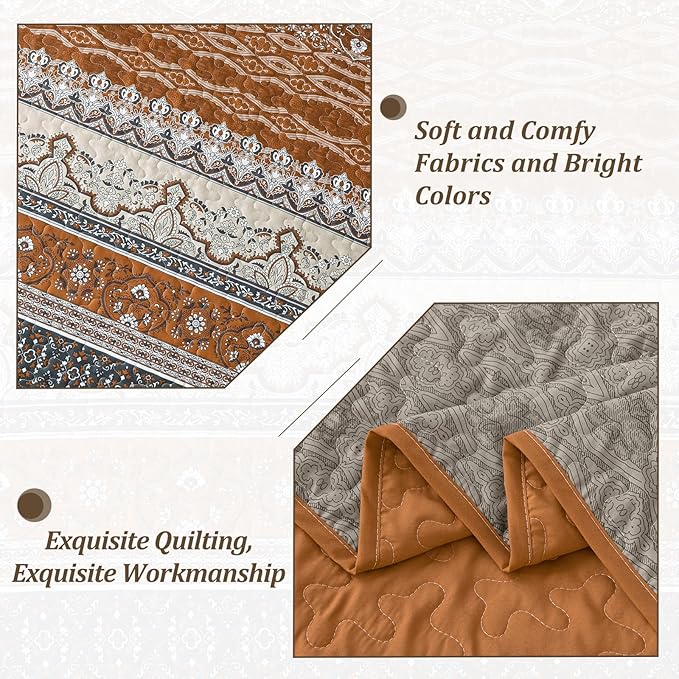WONGS BEDDING Boho Queen Quilt Set, Fall Lightweight Bed Decor Bedspread - Image 5