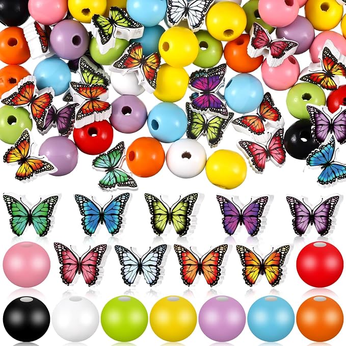 Tradder 200 Pcs Butterfly Wooden Beads by Tradder