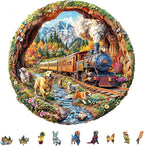 KAAYEE Wooden Puzzles for Adults, 3D Visual Effect Dogs Racing Against Trains by KAAYEEDirect