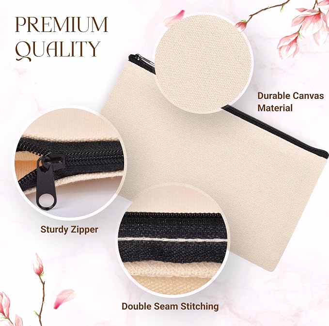 40 PCs Blank canvas Zipper Pouch, Makeup Bags Bulk Pencil Pouch - Image 5