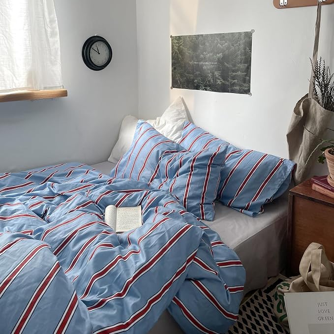 mixinni Vintage Striped Blue Duvet Cover Twin XL by mixinni
