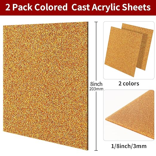2 PCS 8 x 8 inch Glitter Colored Plexiglass Acrylic Sheets - Image 2
