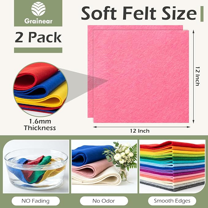 Azalea Pink Soft Felt Sheets for Crafts, 1.6mm Thick, Handmade Crafts, DIY - Image 3