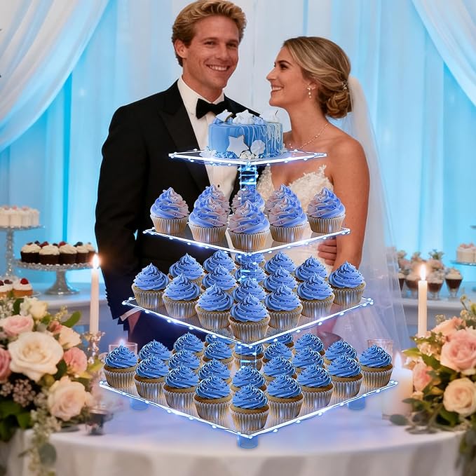 YestBuy 4 Tier Acrylic Cupcake Stand Afternoon Tea Cake Stand Large Cupcake - Image 6