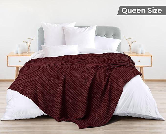 Utopia Bedding 100% Cotton Waffle Weave Blanket Queen Size - Image 2