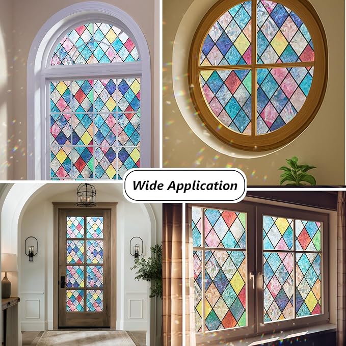 Window Privacy Film Stained Glass 35.4" x 157.4" Rainbow | Static cling – no - Image 3