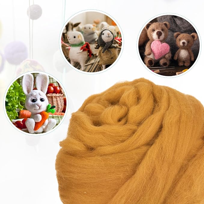 uxcell Needle Felting Wool, 8.5 Oz Nature Fibre Wool Yarn Roving - Image 4