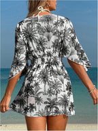 WDIRARA Women's Tie Dye Sheer Boho Chiffon Cover Up Tie Waist Beach Dress Deep - Image 2