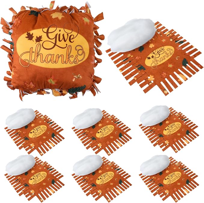 Chunful 6 Sets Thanksgiving Fall Tied Pillow Craft Kit DIY Give Thanks Pillow by Chunful