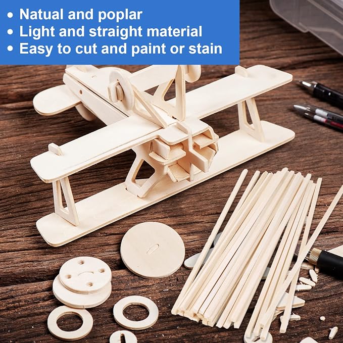 222Pcs Balsa Wood Sticks Variety Wood Strips Balsa Square Wooden Dowels Rod | - Image 4