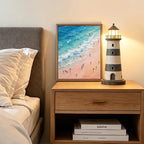Framed Pastel Coastal Surfers Canvas Wall Art Aerial View of Vibrant Beach - Image 8