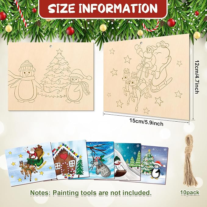 COCHIE 10 Pieces Large Christmas Unfinished Wood Crafts to Paint - Image 2