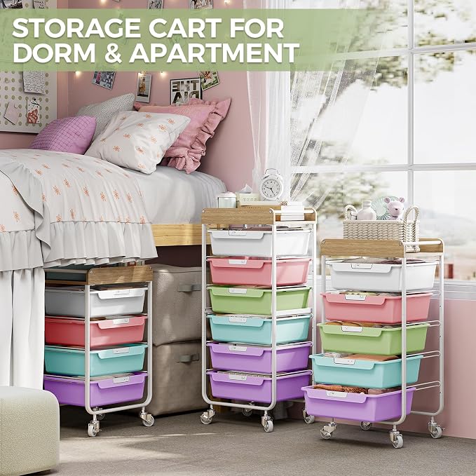 SYKIARIOL Rolling Utility Storage Cart, 4 Labeled Ice Cream Colored Drawers - Image 9