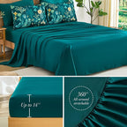 Yiran Queen Comforter Set 7 Piece, Teal Green Floral Bedding Set, Bed in a Bag - Image 5