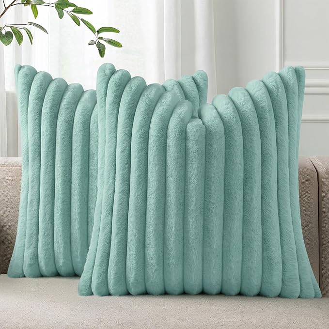 Pallene Faux Fur Plush Throw Pillow Covers 16x16 Set of 2, Luxury Soft Fluffy by PALLENE