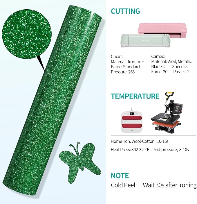 VINYL FROG Green Glitter Heat Transfer Vinyl Roll 12" x5ft Green Iron on Vinyl - Image 7