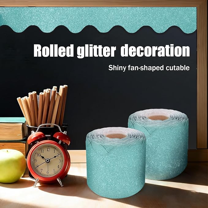 70Ft Shine Light Blue Bulletin Board Borders，Scalloped Poster Boards - Image 8
