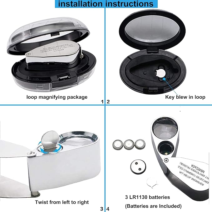 40X Metal Illuminated Jewelers Loop Magnifier Glass, Loupe Magnifier - Image 4