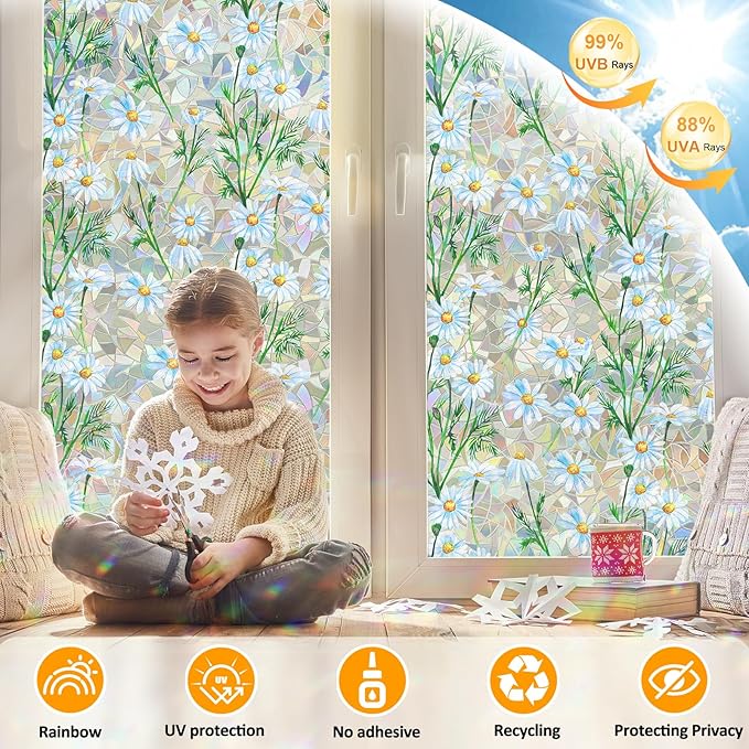 Countewol Privacy Window Films Stain Glass Cling No Glue Anti-UV Window Sticker - Image 3