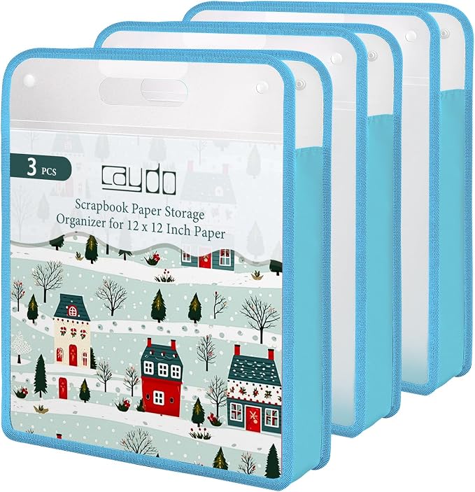 Caydo Scrapbook Paper Storage, 3 Pack Blue Expanding Paper Folio | Clear by Caydo