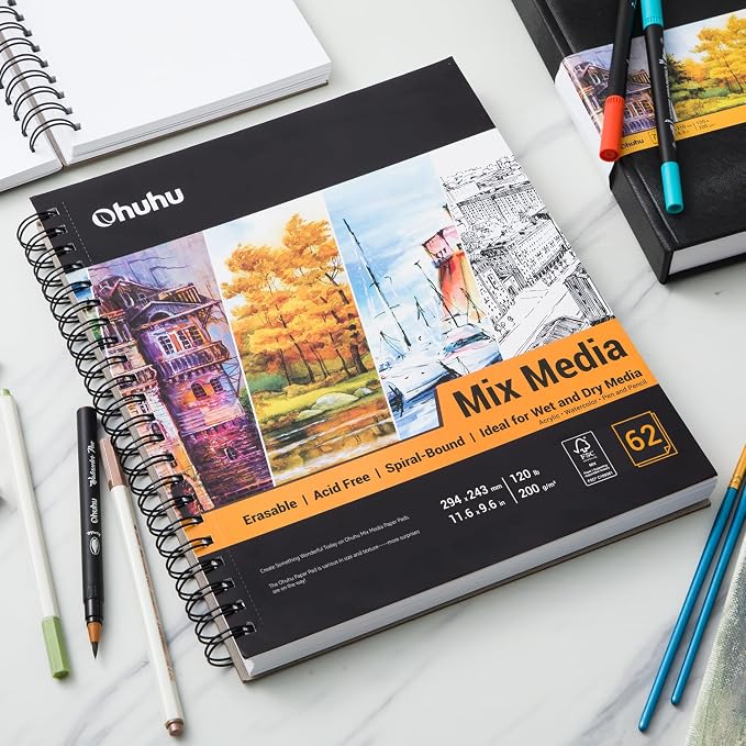 Ohuhu Mix Media Pad, 8.8" x 11.6" Mixed Media Art Sketchbook, 120 LB/200 GSM - Image 7