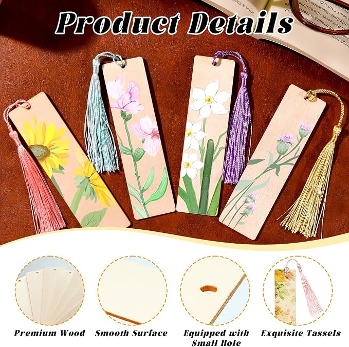 50 Pcs Wooden Bookmarks, Unfinished Wooden Bookmarks - Image 5
