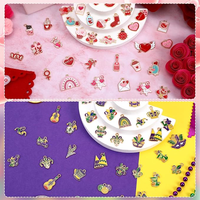 SANNIX 110Pcs/55 Pairs Valentine's Day Mardi Gras Charms, Holiday Pendants - Image 3