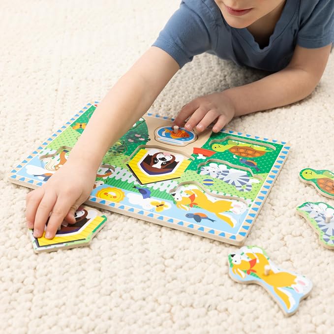 Melissa & Doug Wooden Peg Puzzle Set – 4-Pack Vehicle, Safari & Pet Animal - Image 8