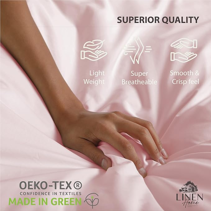Linen Home 100% Cotton Percale Sheets California King Size, English Rose - Image 7