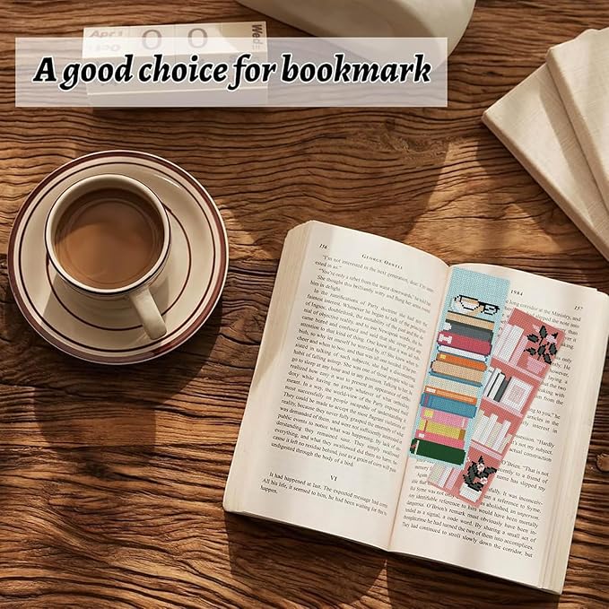 KYOQFVN 6 Pcs Bookshelves Cross Stitch Bookmark Kit - Image 6