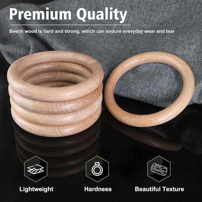 FoDau770 10pcs Natural Beech Wooden Rings, Unfinished Solid Wood Rings Heavy - Image 3