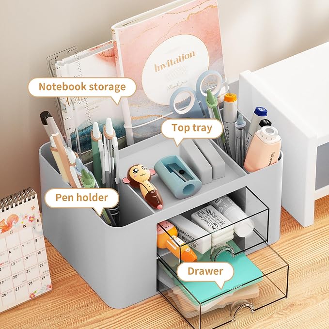 Marbrasse Pen Organizer with 2 Drawer, Desk Organizers and Accessories with 5 - Image 2