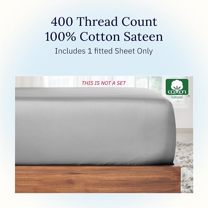 California Design Den Full Fitted Sheet, Deep Pocket Soft 400 Thread Count 100% - Image 3