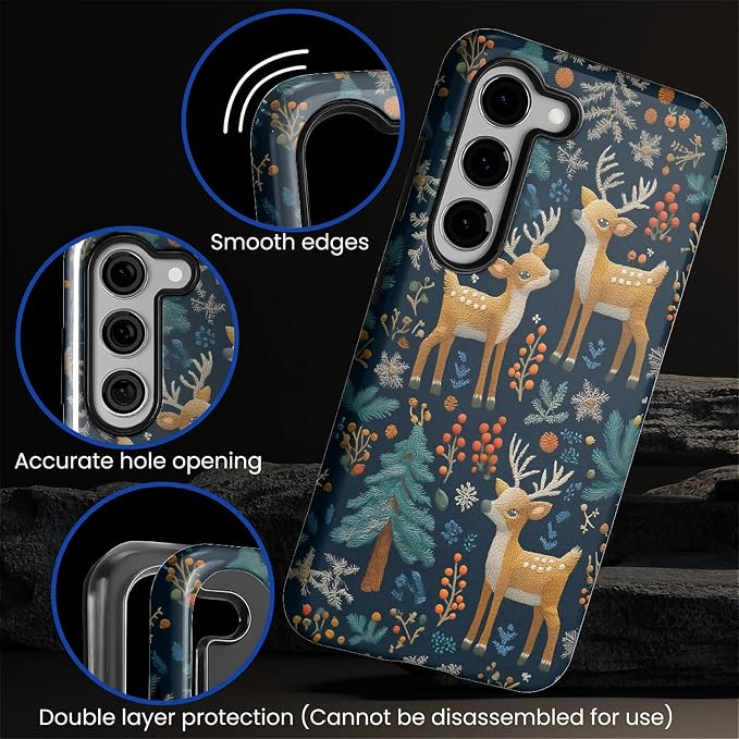 Case for Samsung Galaxy S23 Case, Cute Christmas Reindeer Design Hybrid Dual - Image 3