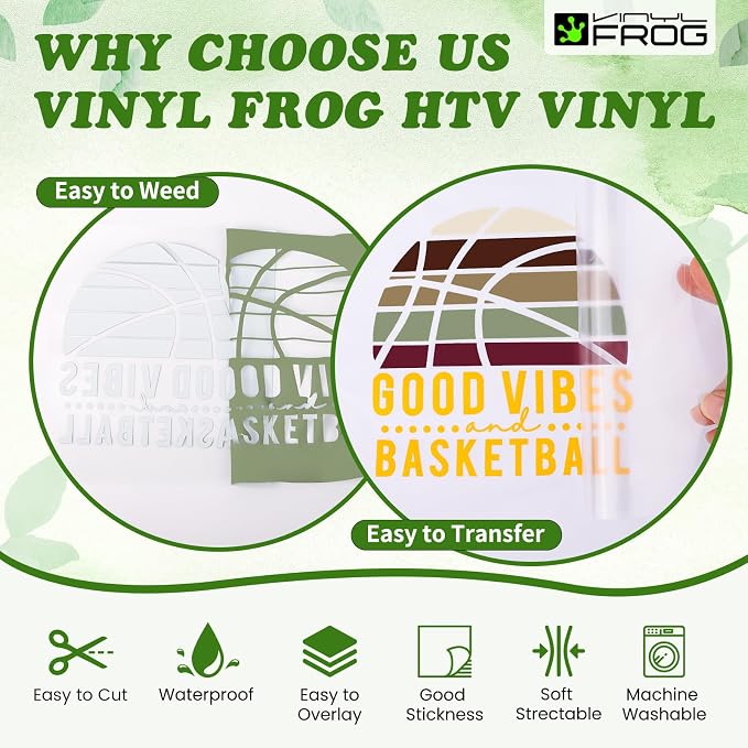 VINYL FROG HTV Vinyl Bundle 6 Pack 12"x3ft Heat Transfer Vinyl - Image 5
