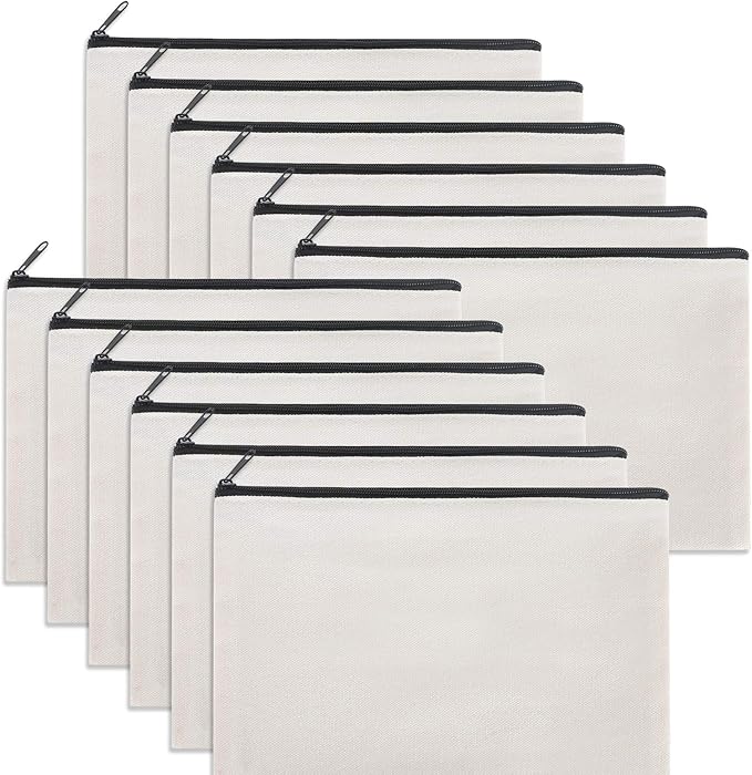 12 Pieces White Cotton Canvas Makeup Bag, Blank DIY Craft Bag by Sinzip