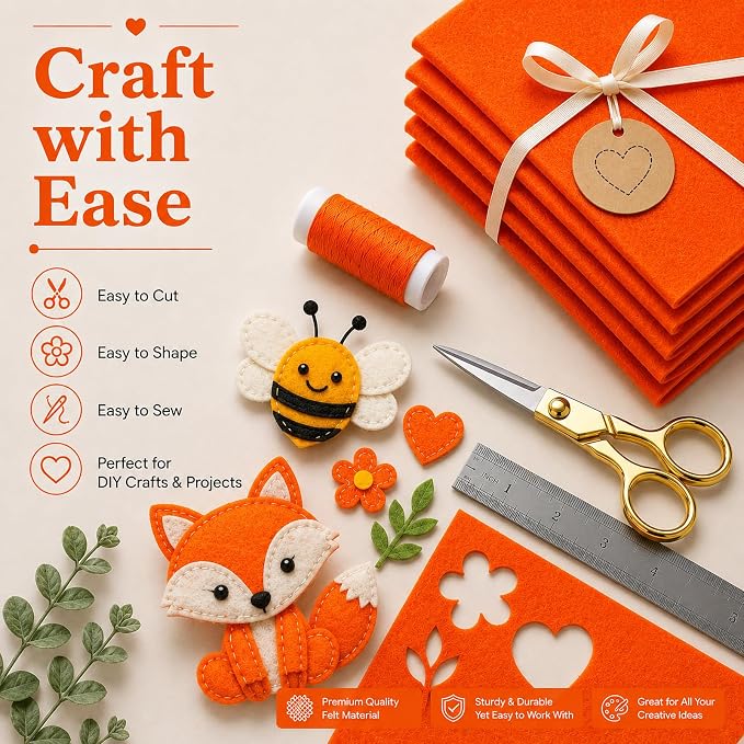 Orange Large Felt Fabric 36" x 36", 1mm Stiff Felt Sheet, Nonwoven Fabric - Image 5