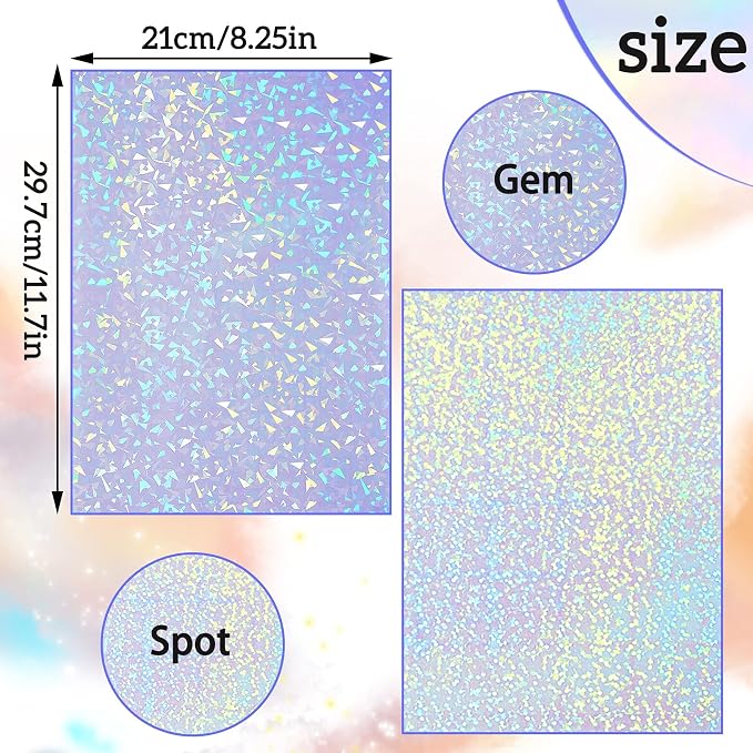 Clabby 36 Sheets Holographic Sticker Paper A4 Vinyl Holographic Laminate Sheets - Image 2