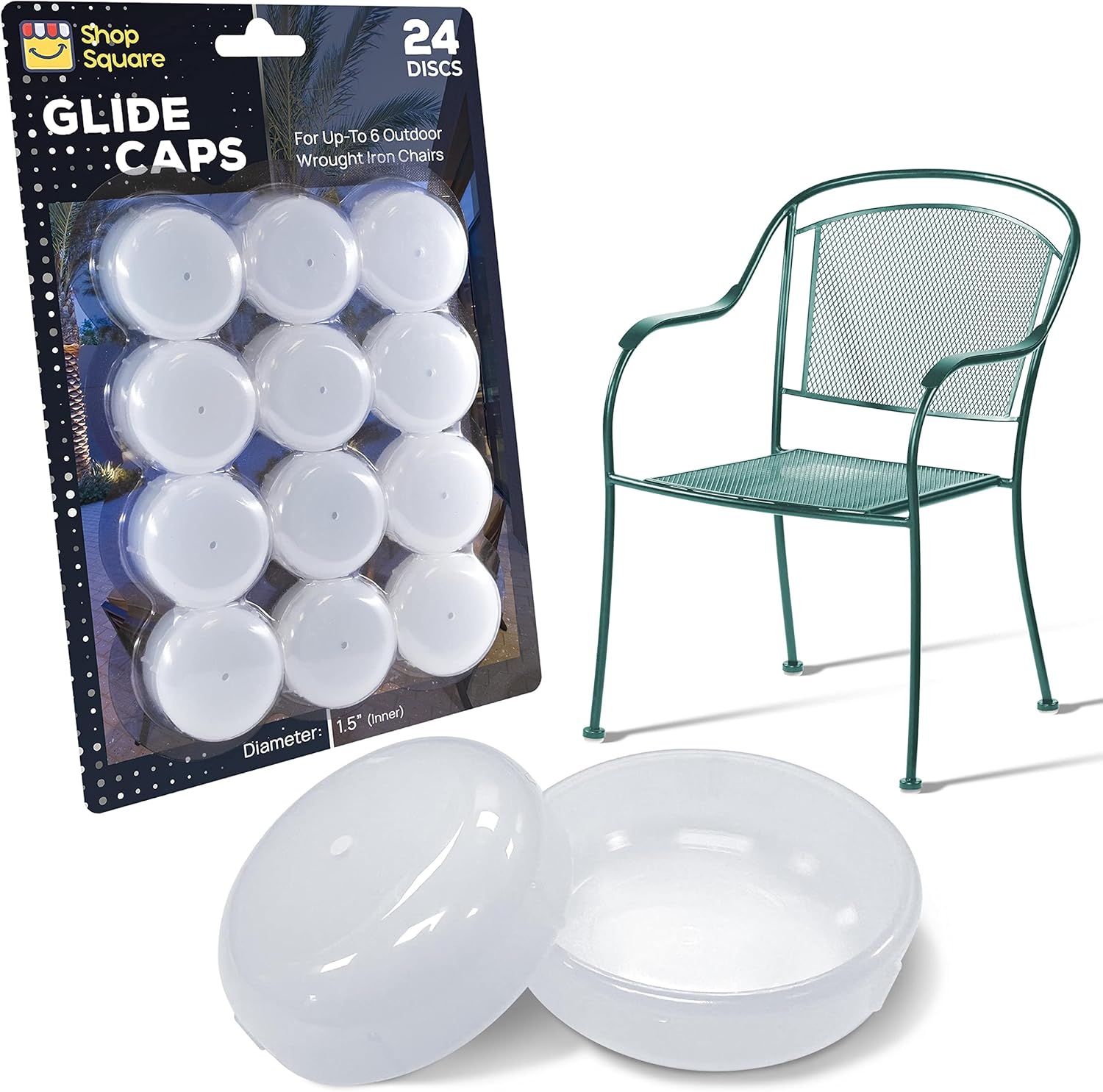 Wrought Iron Patio Furniture Feet Caps (24 Pack, White) - 1.5" Round Plastic Outdoor Chair Leg Caps, Patio Furniture Replacement Feet