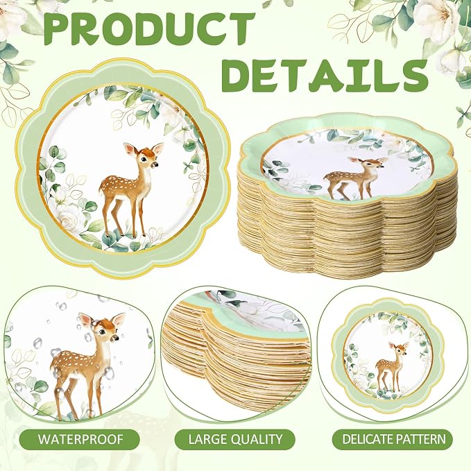 Funnymoom 60 Pcs 7 Inch Woodland Animals Baby Shower Paper Plates Woodland - Image 3