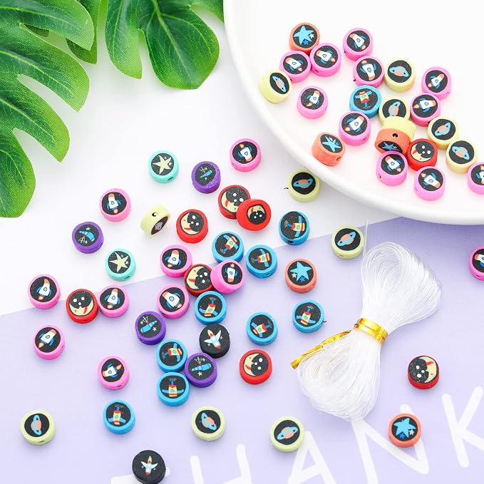 100pcs Outer Space Polymer Clay 10mm Spacer Beads - Image 3