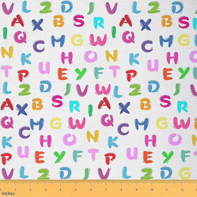 Cartoon Letter Graffiti Fabric by The Yard, Toddler Child Alphabet DIY Art by CastleFairy