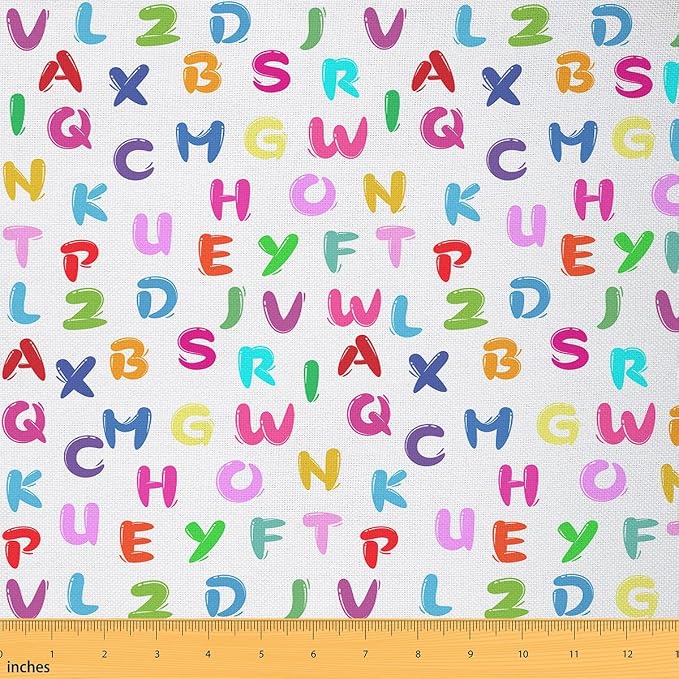 Cartoon Letter Graffiti Fabric by The Yard, Toddler Child Alphabet DIY Art by CastleFairy